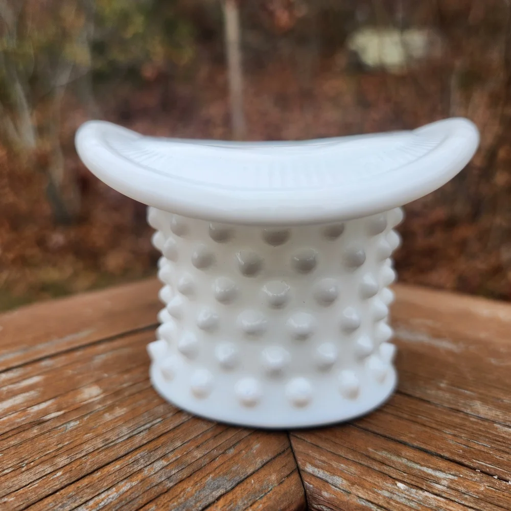 Vintage Fenton Hobnail Milkglass Top Hat Toothpick / QTip /Matchstick Holder